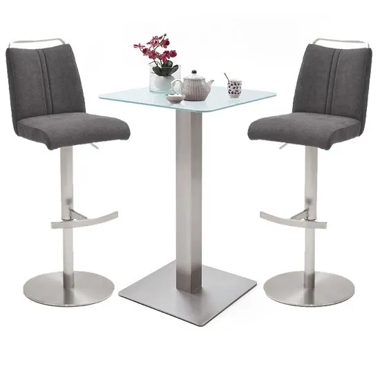 Soho White Glass Bar Table And 2 Giulia Anthracite Stools