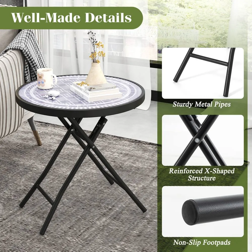 Costway Folding Glass Table Portable Patio Coffee Table w/Footpads-Grey in Grey 4