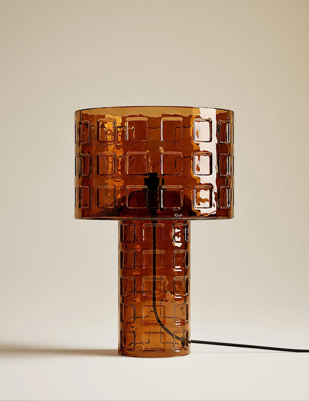 M&S Double Layer Shade Glass Base Table Lamp Brown