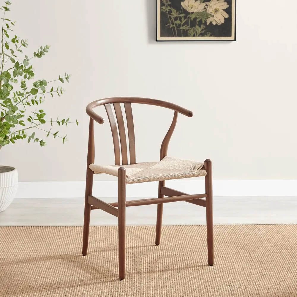 FurnitureboxUK 2x Caia Walnut Effect Wood & Rope Wishbone Dining Chairs 3