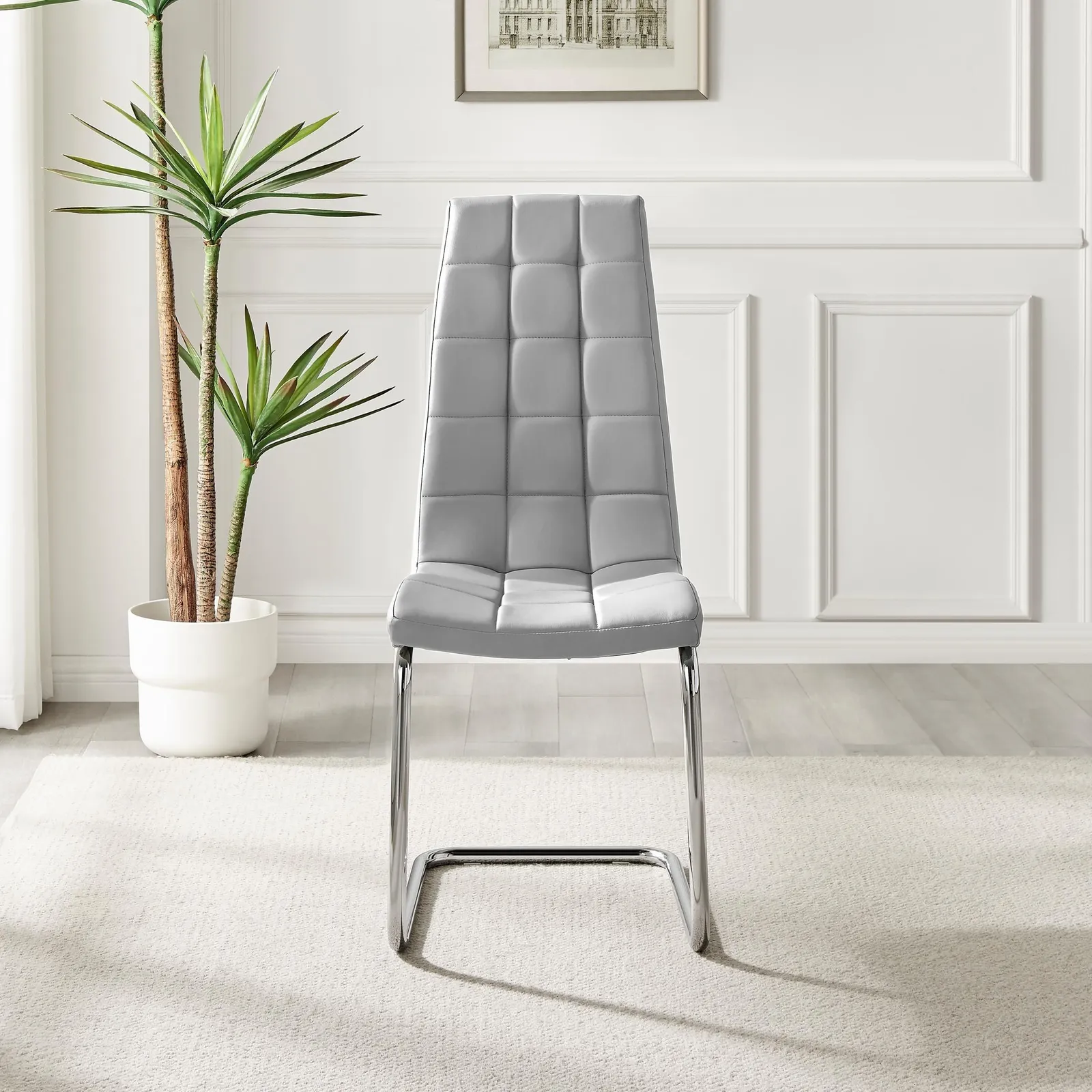 FurnitureboxUK Set of 2 Murano Deep Cushioned Soft Touch Faux Leather Dining Chairs With Silver Chrome Metal Legs in Grey 5