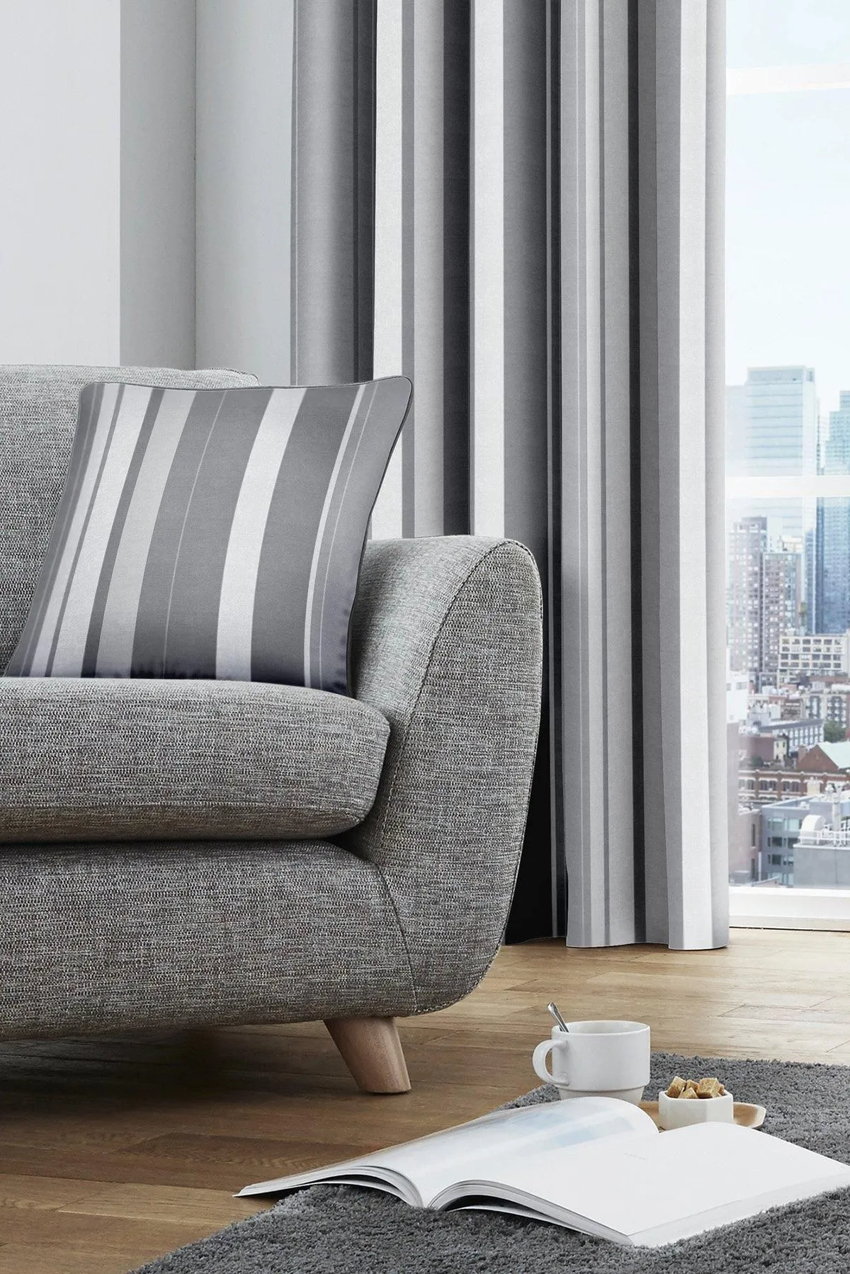 Fusion 'Whitworth Stripe' Modern Striped Filled Cushion 100% Cotton in Grey 3