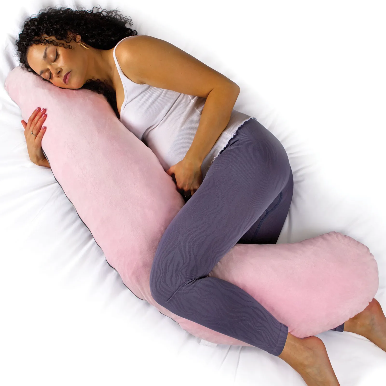 Aamira Pink & Dark Grey Pregnancy Pillow, 145x55x20cm L Shaped Shredded Memory Foam Maternity Pillow