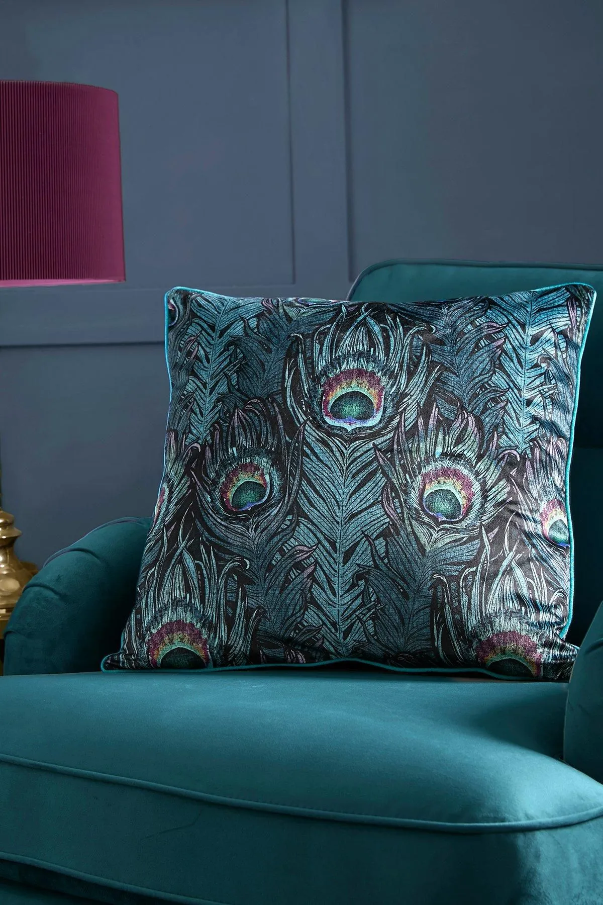 Laurence Llewelyn-Bowen 'Dandy Peacock' Jacquard Filled Cushion in Teal 1