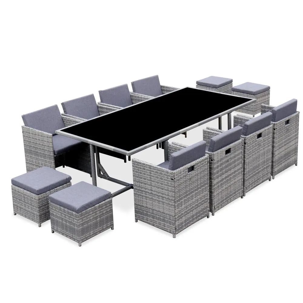 sweeek 8 To 12-seater Rattan Cube Table Set With Chairs in Mid Grey
