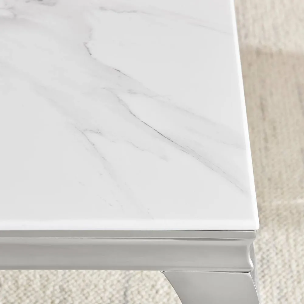 FurnitureboxUK Skye Rectangular White Marble Glass & Metal Coffee Table 4