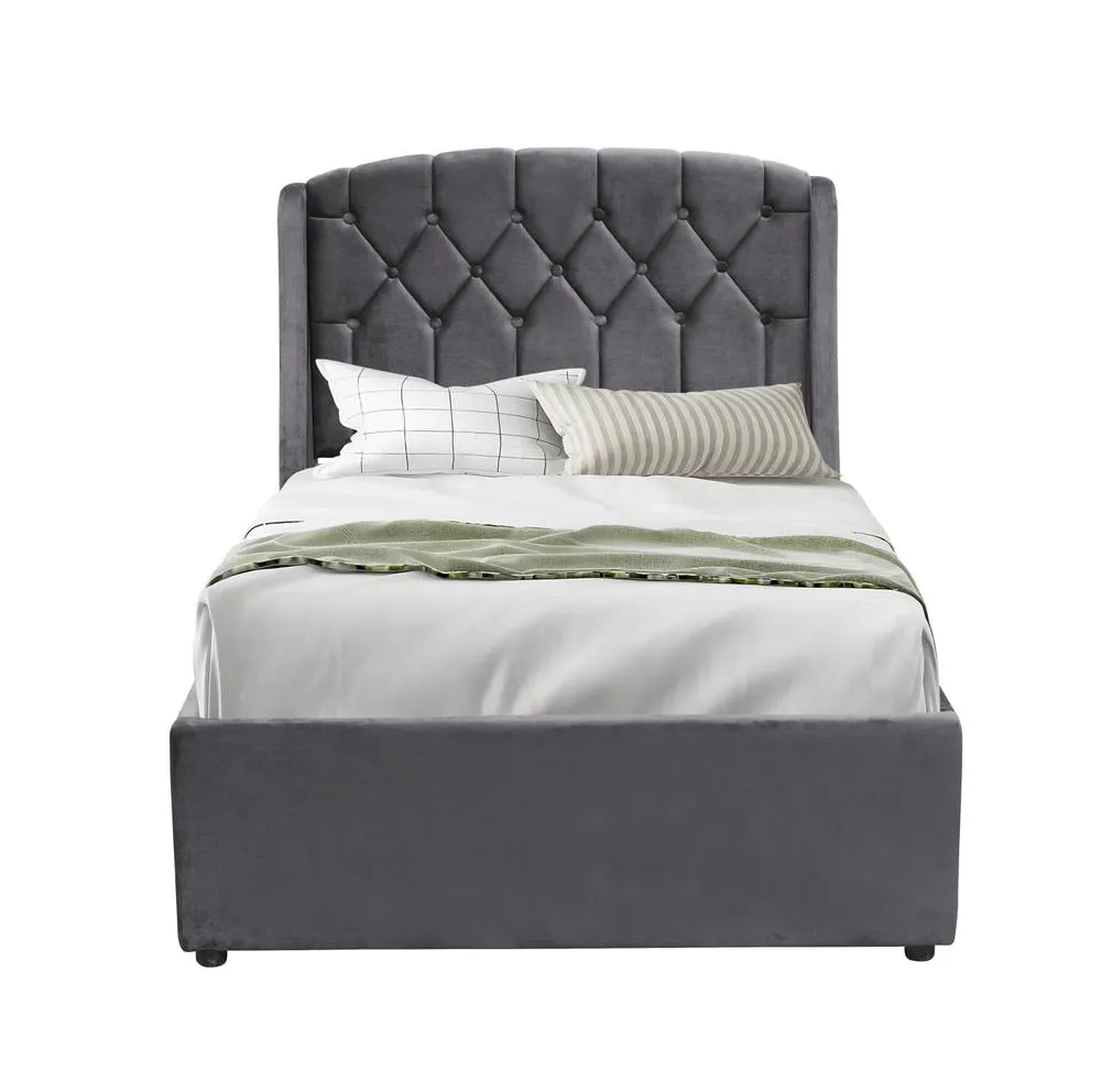 Comfy Living Ltd Fabric Gaslift Bedframe With LED Headboard Feature in Grey 2