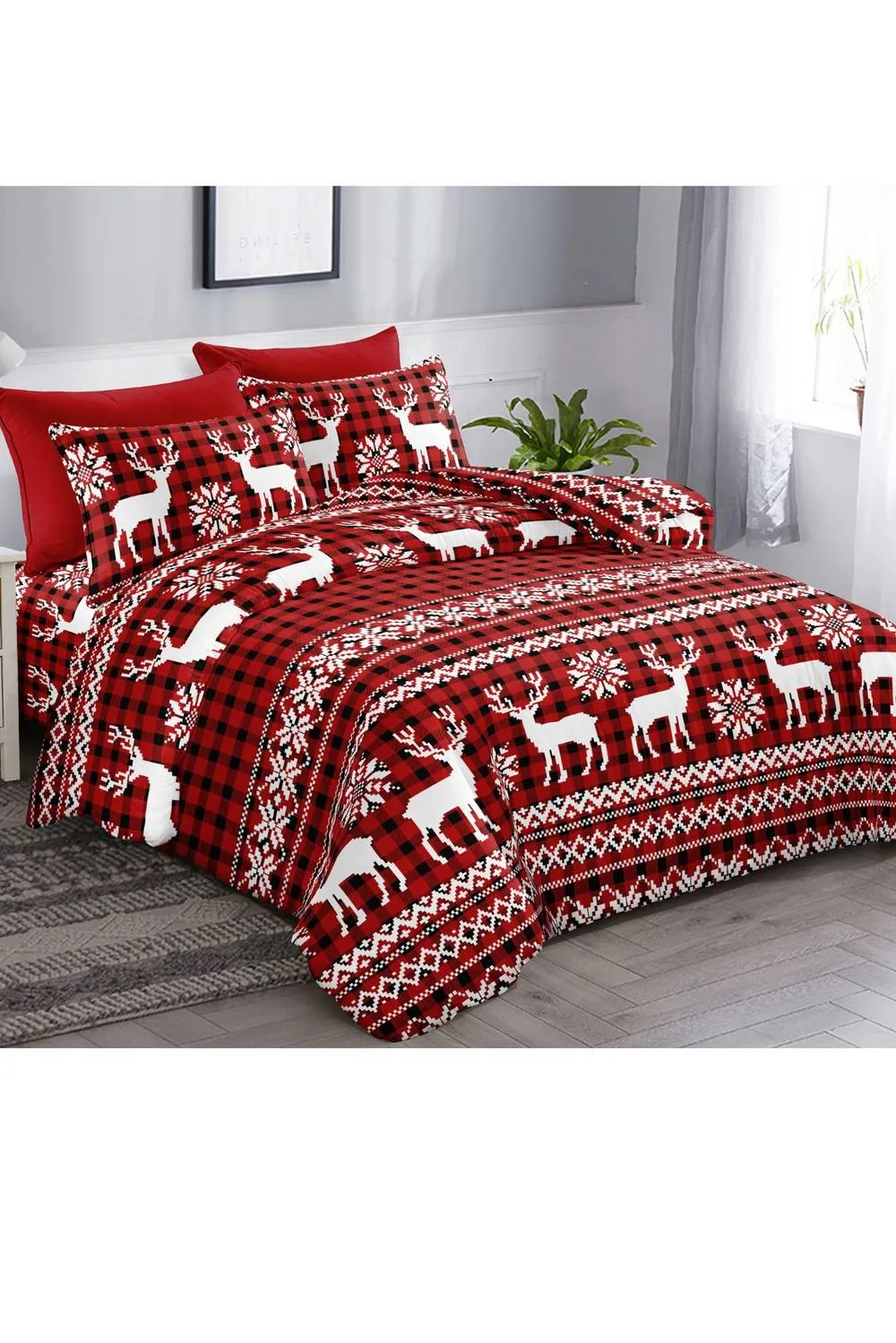 Ezysleep Nordic Stag Christmas Duvet Set in Red