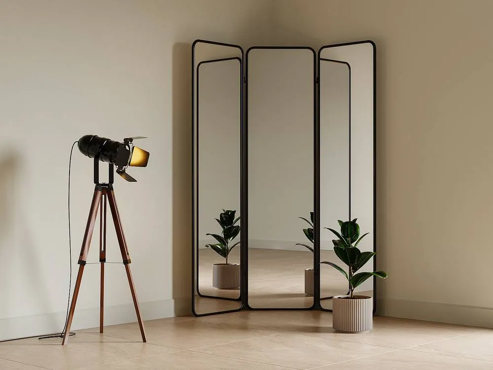 Vente-unique Metal Mirror Room Divider - L. 146 X H. 180 Cm - Black - MIROLY