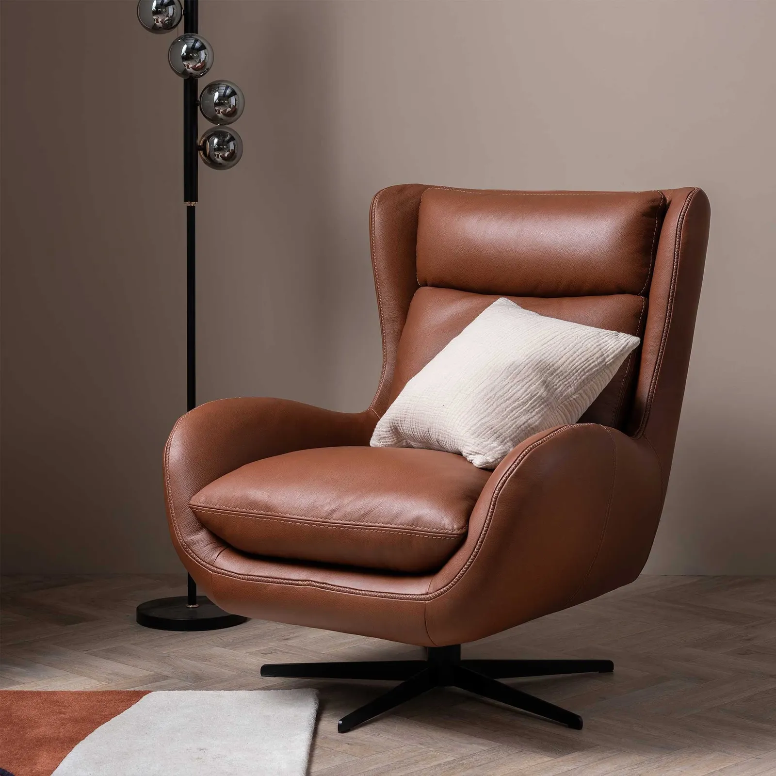 Uma Swivel Armchair, Brown Leather | Barker & Stonehouse 2