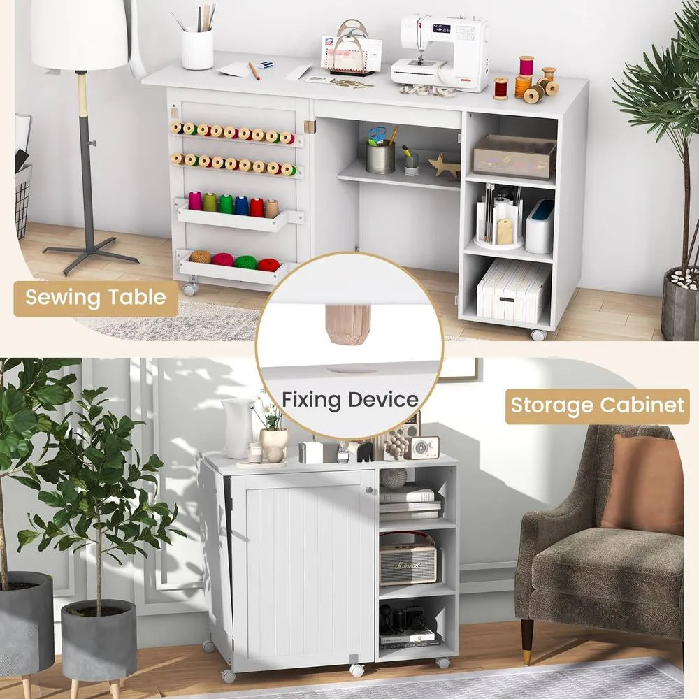 Costway Folding Sewing Table Multifunctional Sewing Machine Craft Station in White 6