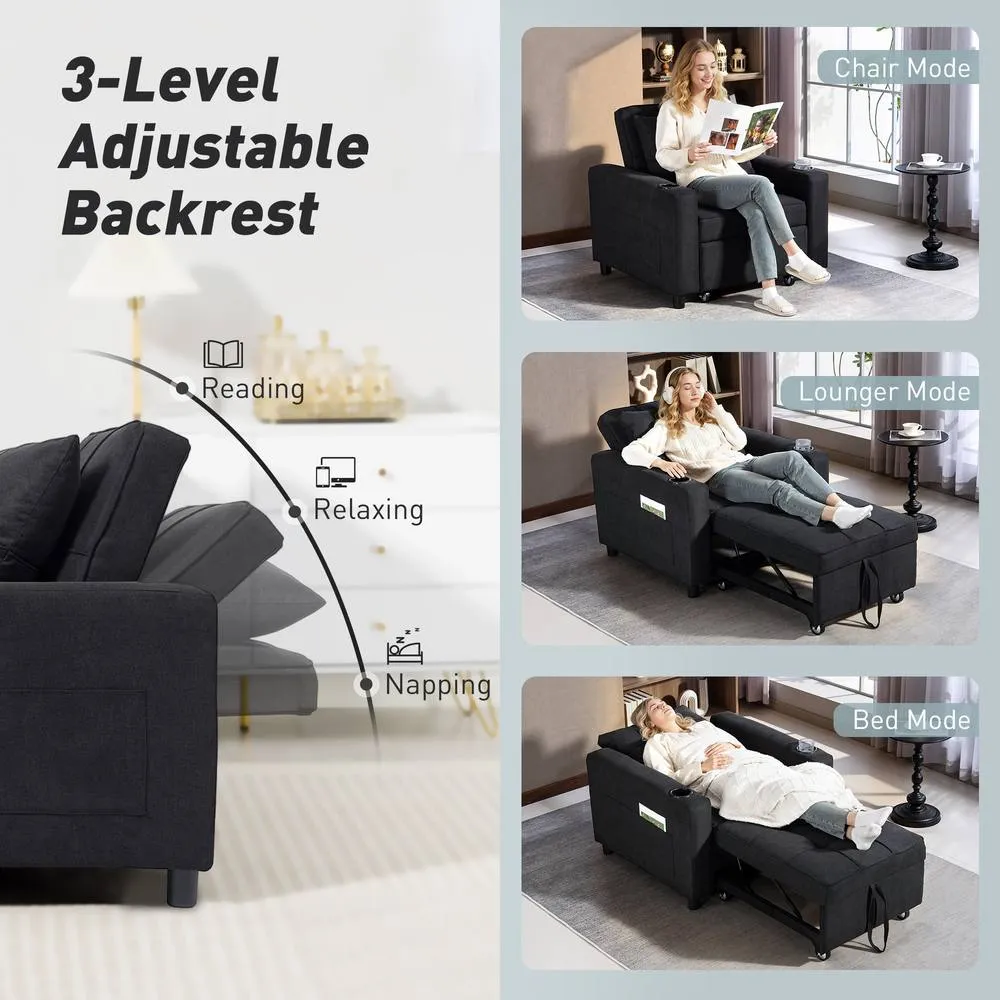HOMCOM 3-in-1 Sofa Bed, Convertible Sleeper Chair with Adjustable Backrest in Black 5