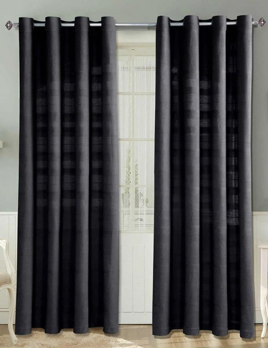 Homescapes Cotton Rajput Ribbed Curtain Pair in Black 1