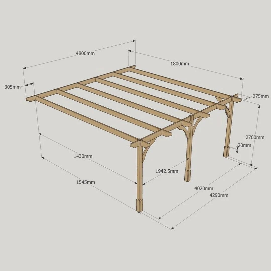 Rutland County Garden Furniture Ltd Wall Mounted Premium Pergola 3 Posts, L180 x W480 x H270 cm, Brown 5