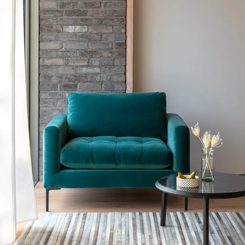 Heal's Eton Loveseat Smart Velvet Petrol Black Feet 3