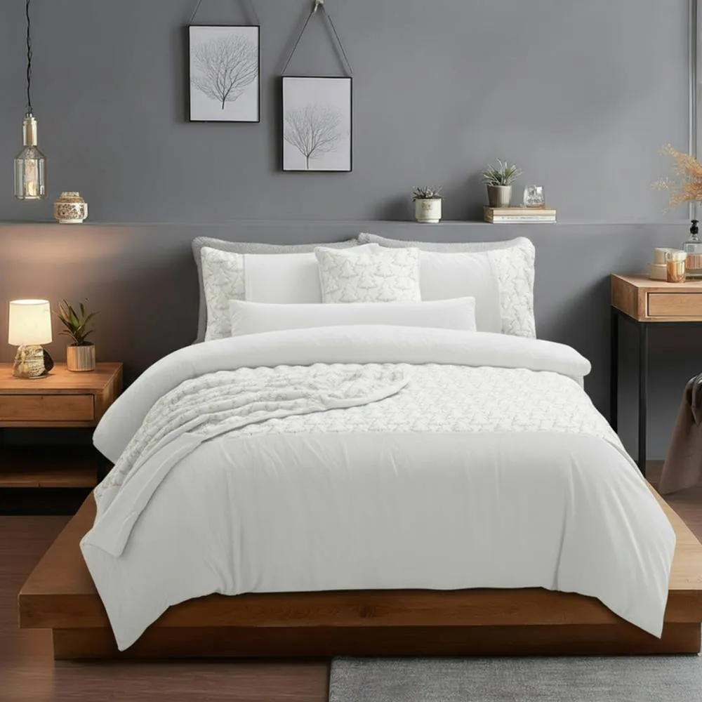 Snug City Ultra Soft Teddy Duvet Cover Set Christmas Tree Cozy Fleece Bedding in White