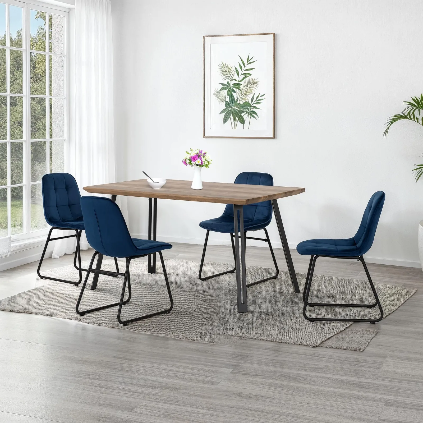 Seconique Quebec Straight Edge Dining Set with Lukas Chairs in Blue