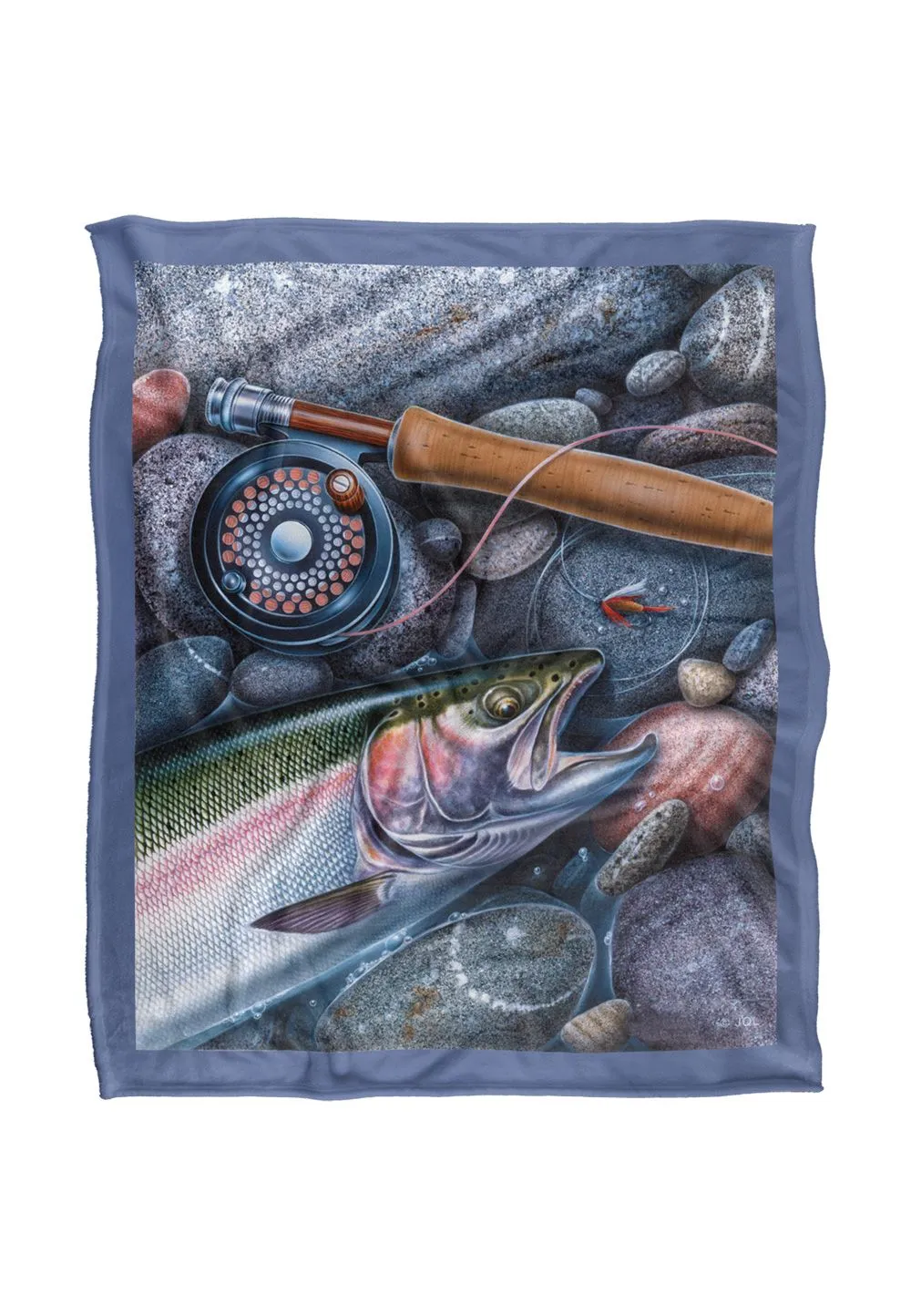 JQ Licensing Trout Fishing Reel Silky Touch Super Soft Throw Blanket 152 X 127 cm in White
