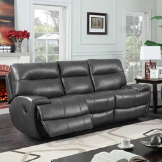 Orionis LeatherGel And PU Recliner 3 Seater Sofa In Grey