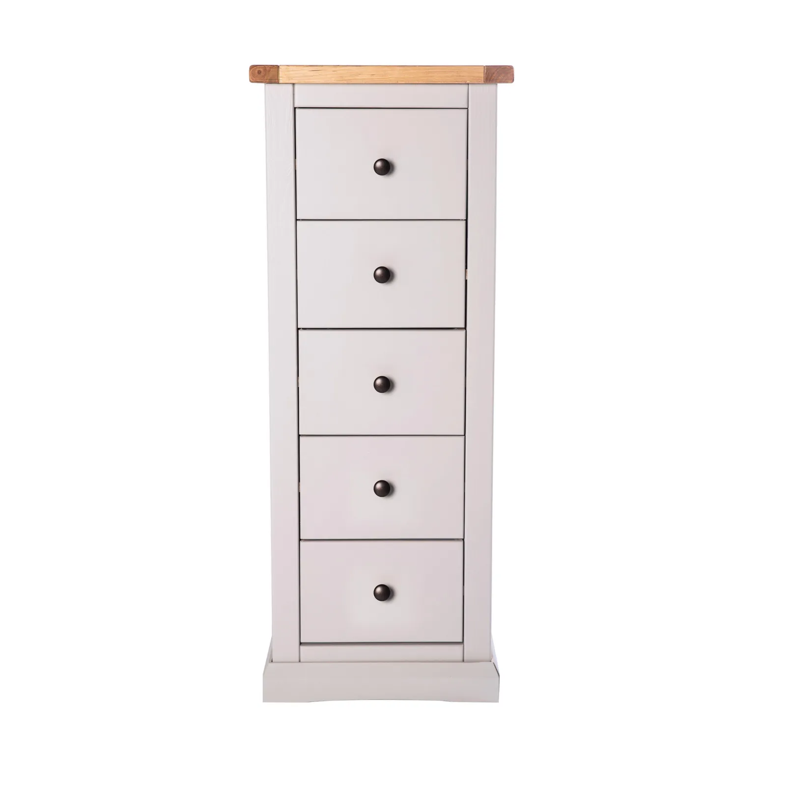Cabinet Bits Loreo 5 Drawer Narrow Chest of Drawers Brass Knob in Light Grey