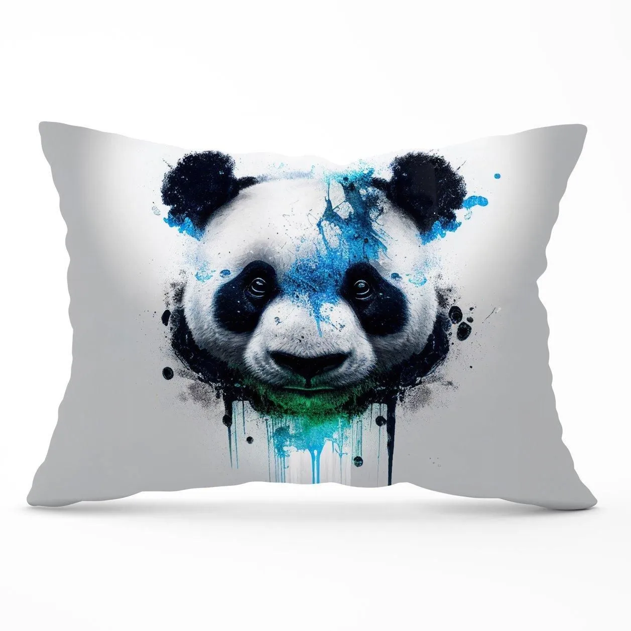 Warren Reed - Designer Panda Face Splashart Light Background Cushions in Blue