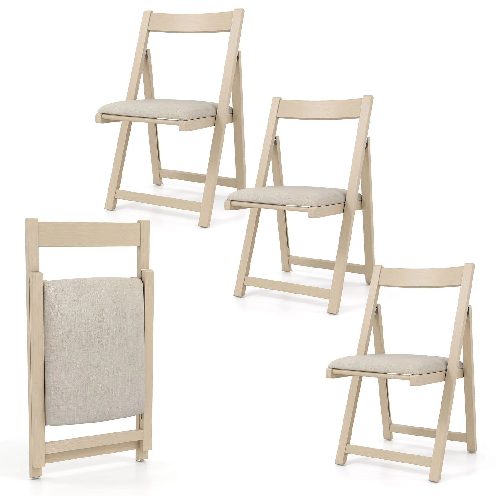 Costway Foldable Dining Chair Set of 4 Accent Armless Kitchen Chair in Beige