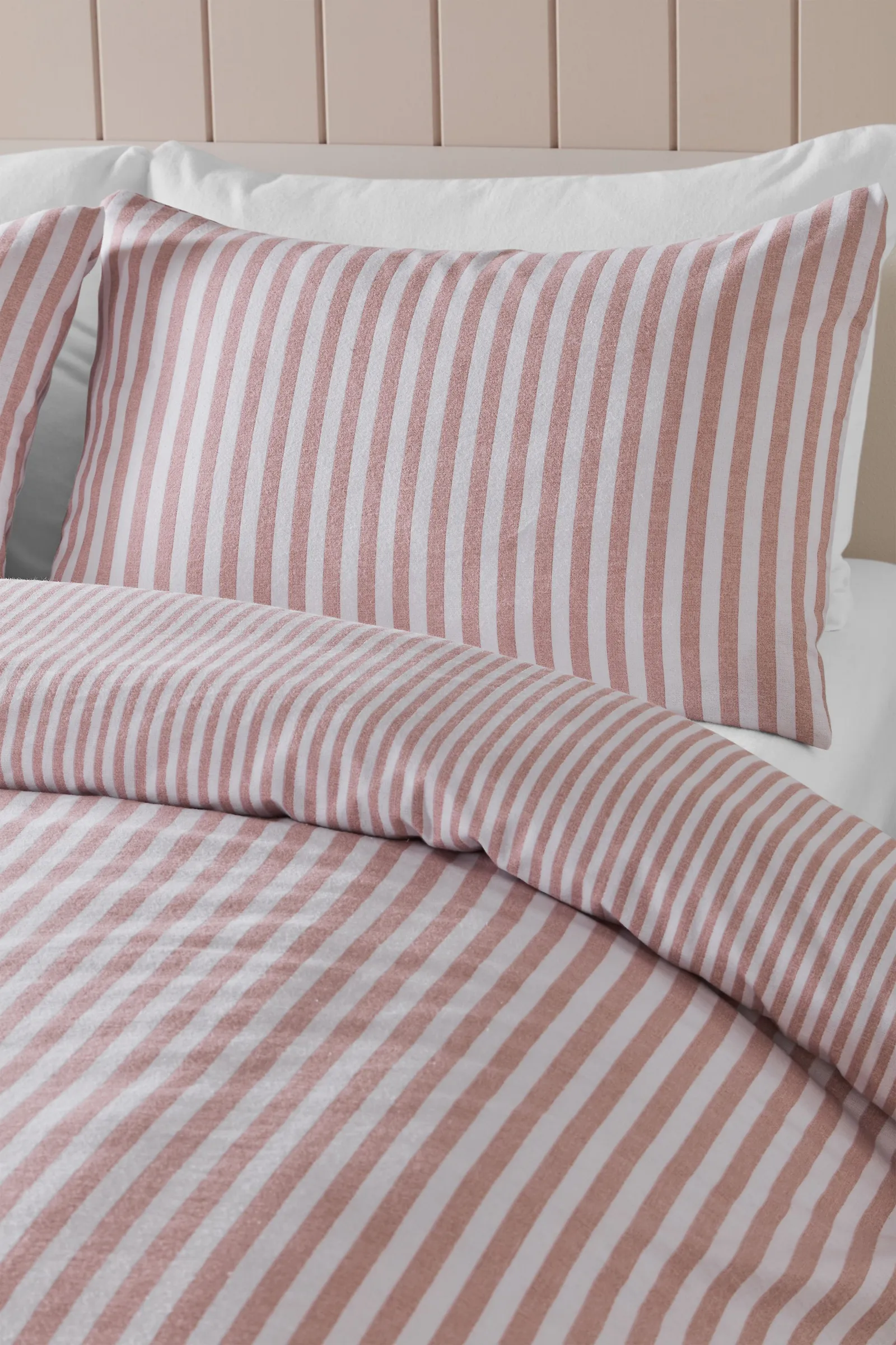 Catherine Lansfield Brushed Stripe 100% Cotton Duvet Cover Set in Pink 3