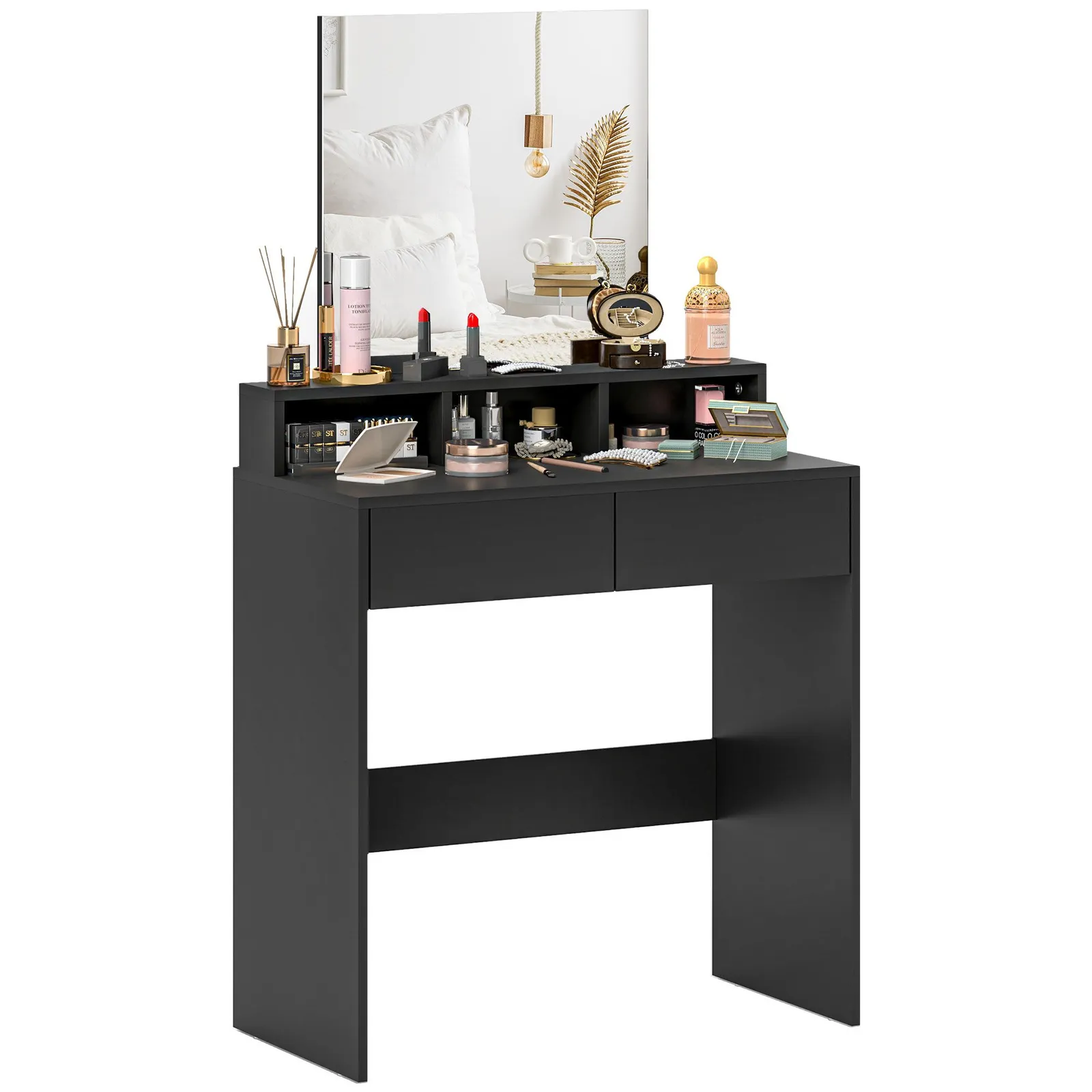 HOMCOM Dressing Table with Mirror, Drawers, for Bedroom, Black 2