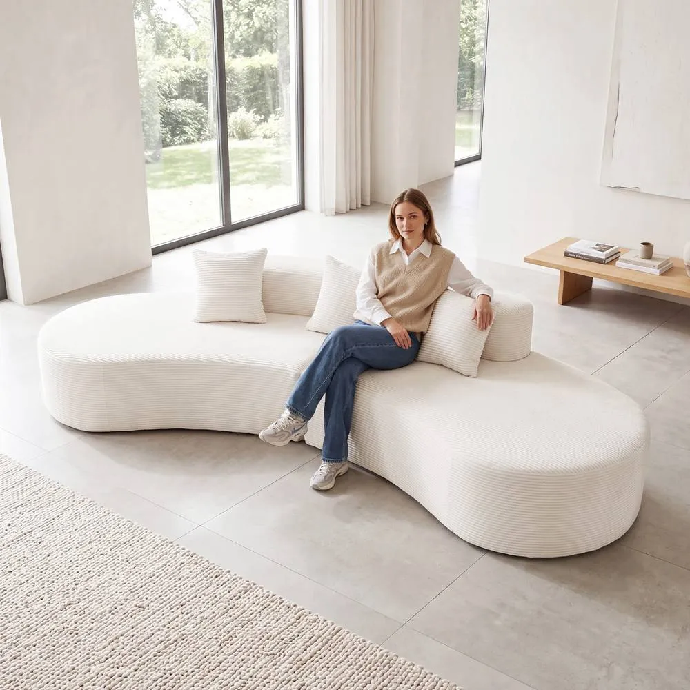 Costway Curved Sectional Sofa Oversized Sofa Couch w/3 Pillows Modular Sofa in Beige 4