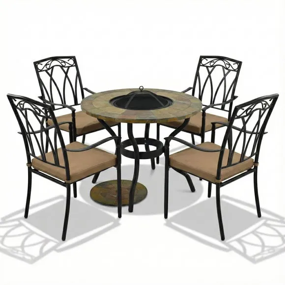 Bayfield Firepit 89cm Table with 4 Ascot Chairs Set 2