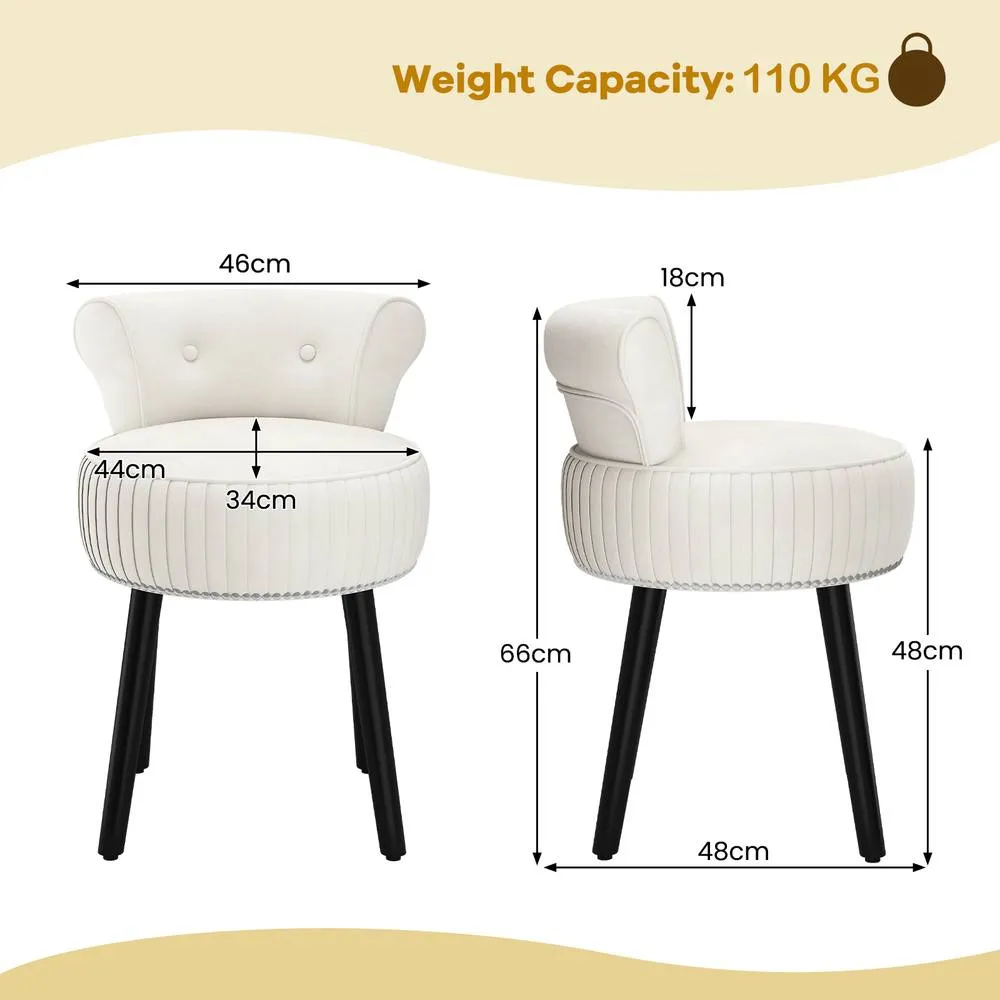 Costway Velvet Vanity Stool w/Tufted Back Upholstered Vanity Makeup Chair in White 2