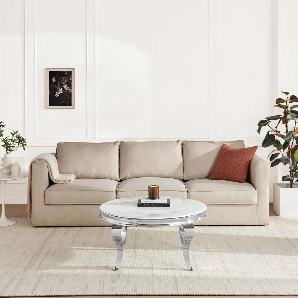 FurnitureboxUK Skye Round White Marble Glass & Metal Coffee Table 2