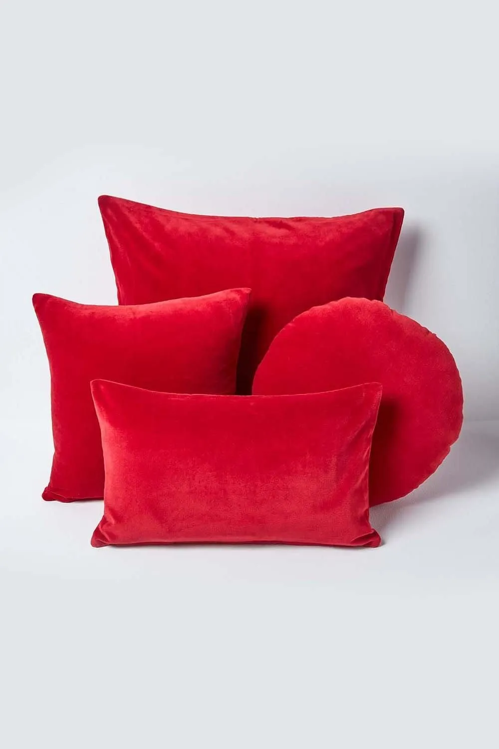 Homescapes Velvet Cushion Cover 100% Cotton, Soft & Machine Washable in Red 5