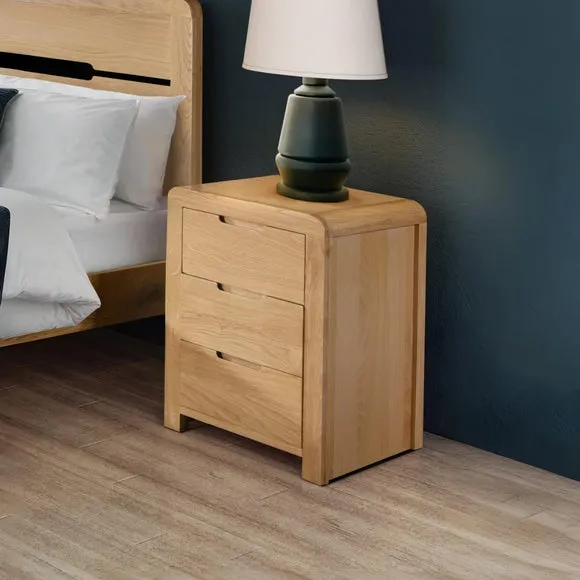 Return - Curve 3 Drawer Bedside Table, Oak