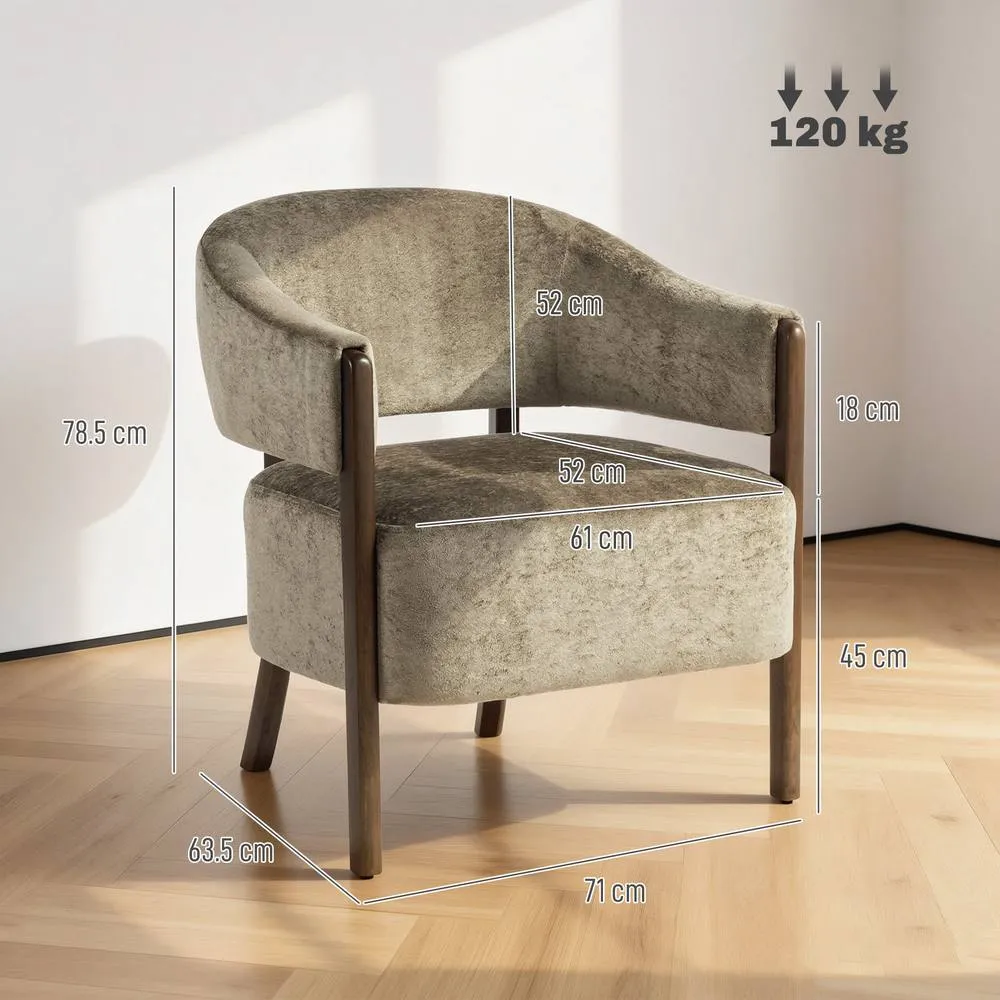 HOMCOM Accent Chair, Upholstered Armchair with Solid Wood Legs, Light Brown 3