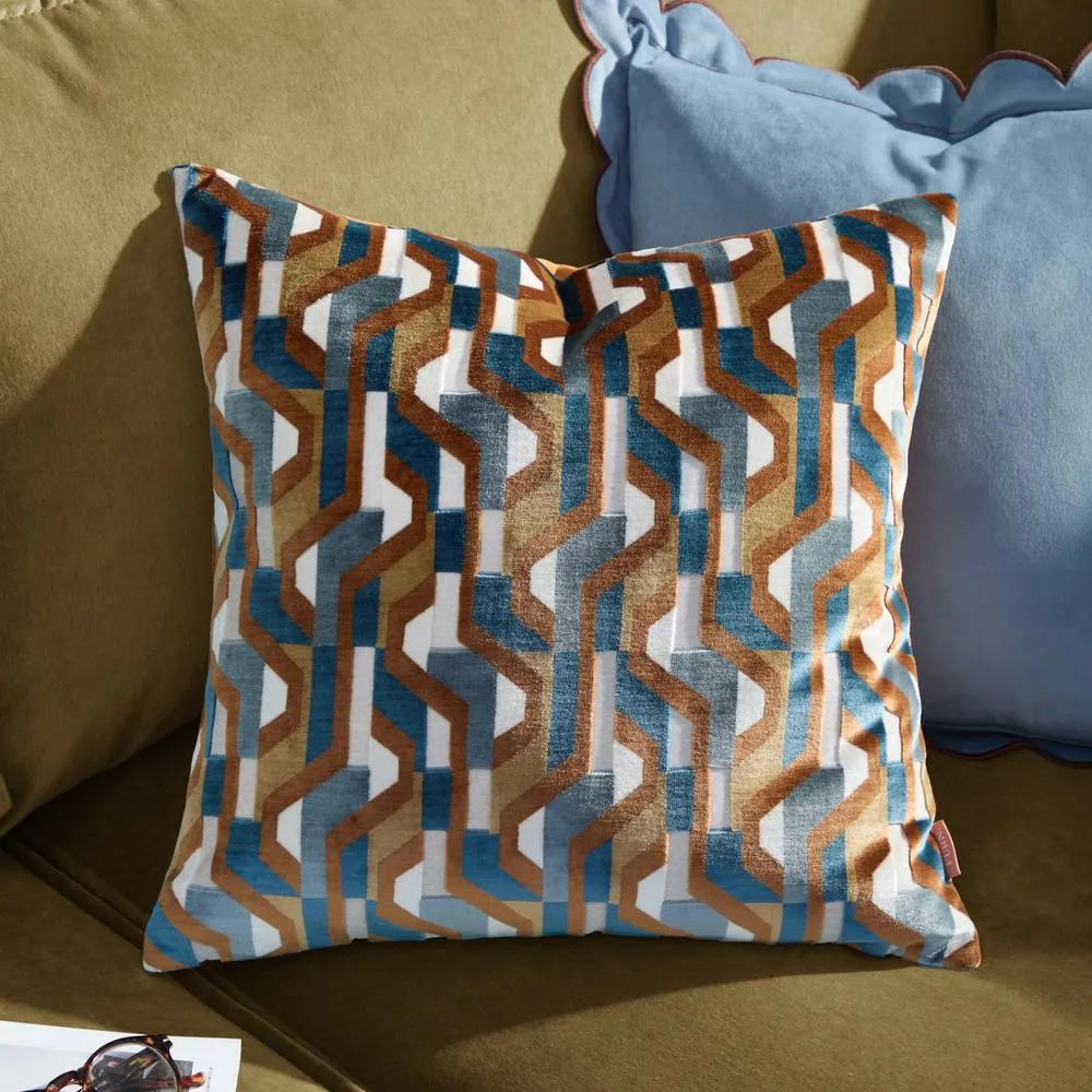 Furn Metro Prism Velvet Square Cushion in Orange