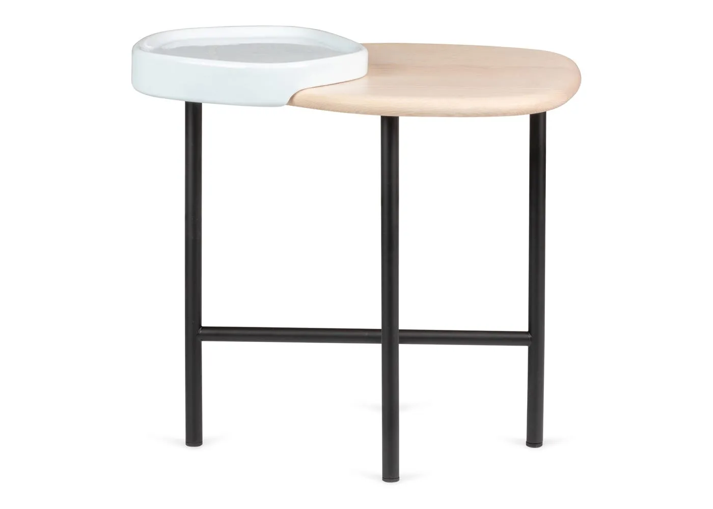 Ligne Roset Lewa Side Table Natural Ash Top White Ceramic Holder