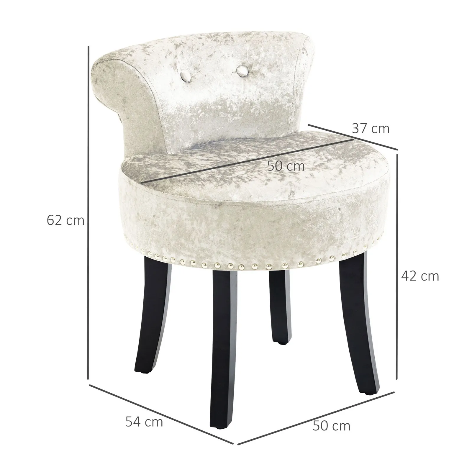HOMCOM Dressing Table Stool Vanity Seat w/ Rubber Wood Legs Bedroom - Beige 3