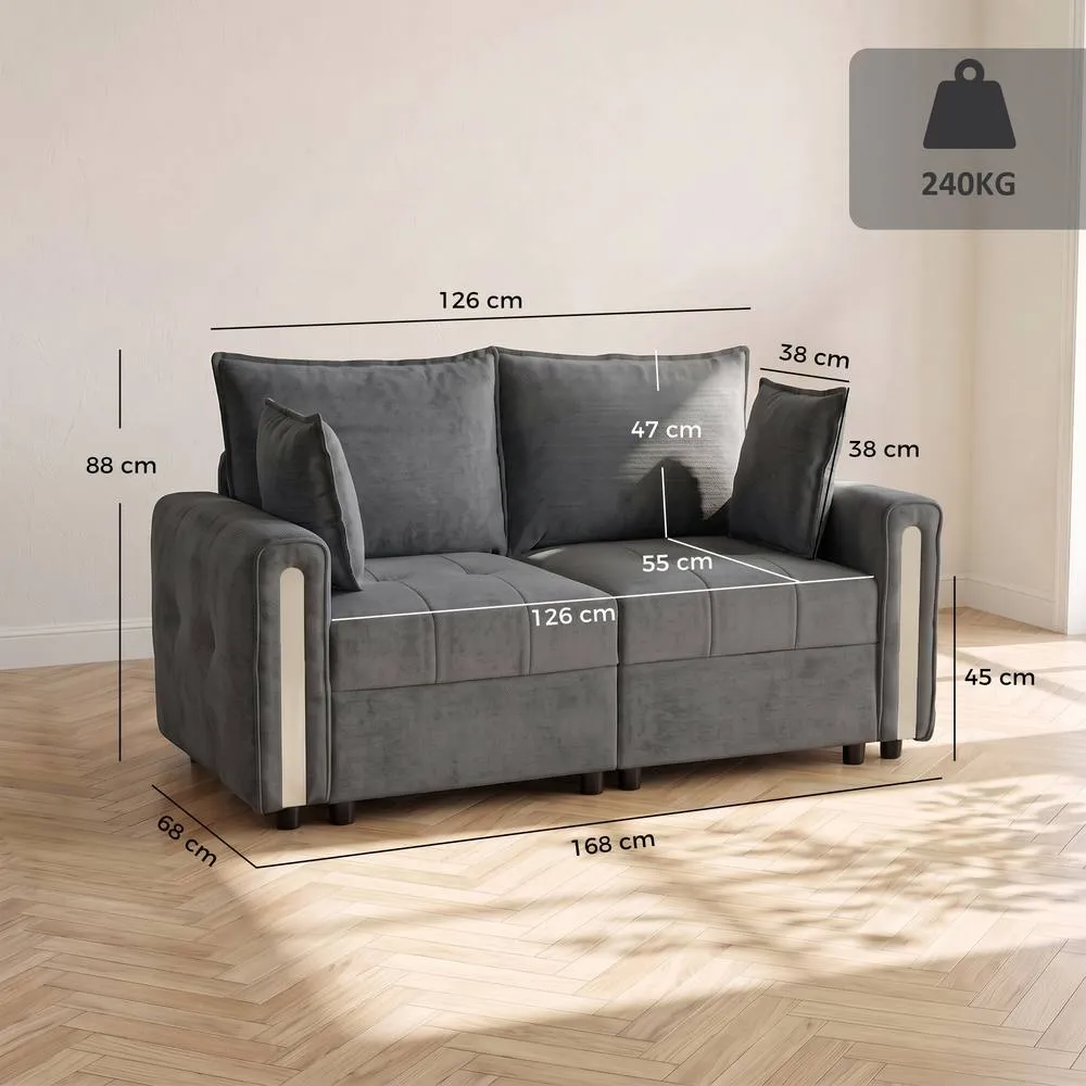 HOMCOM 2 Seater Sofa with Lift-Up Storage, 168 cm Velvet Couch, Dark Grey 3