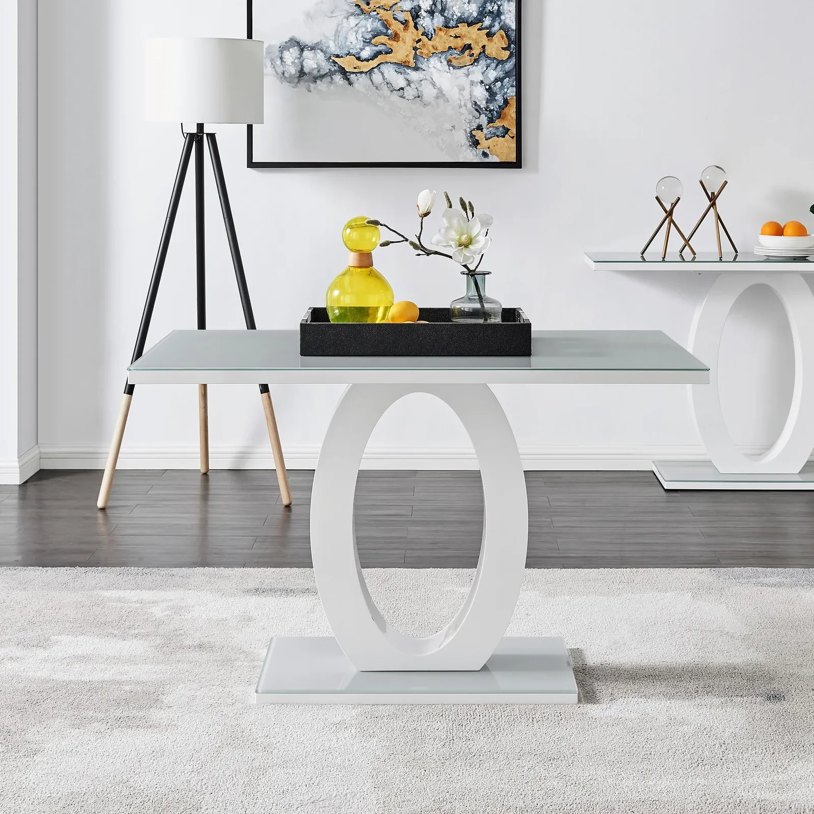 FurnitureboxUK Giovani 120cm 4-Seater Modern Rectangular High Gloss & Glass Dining Table in Grey 1