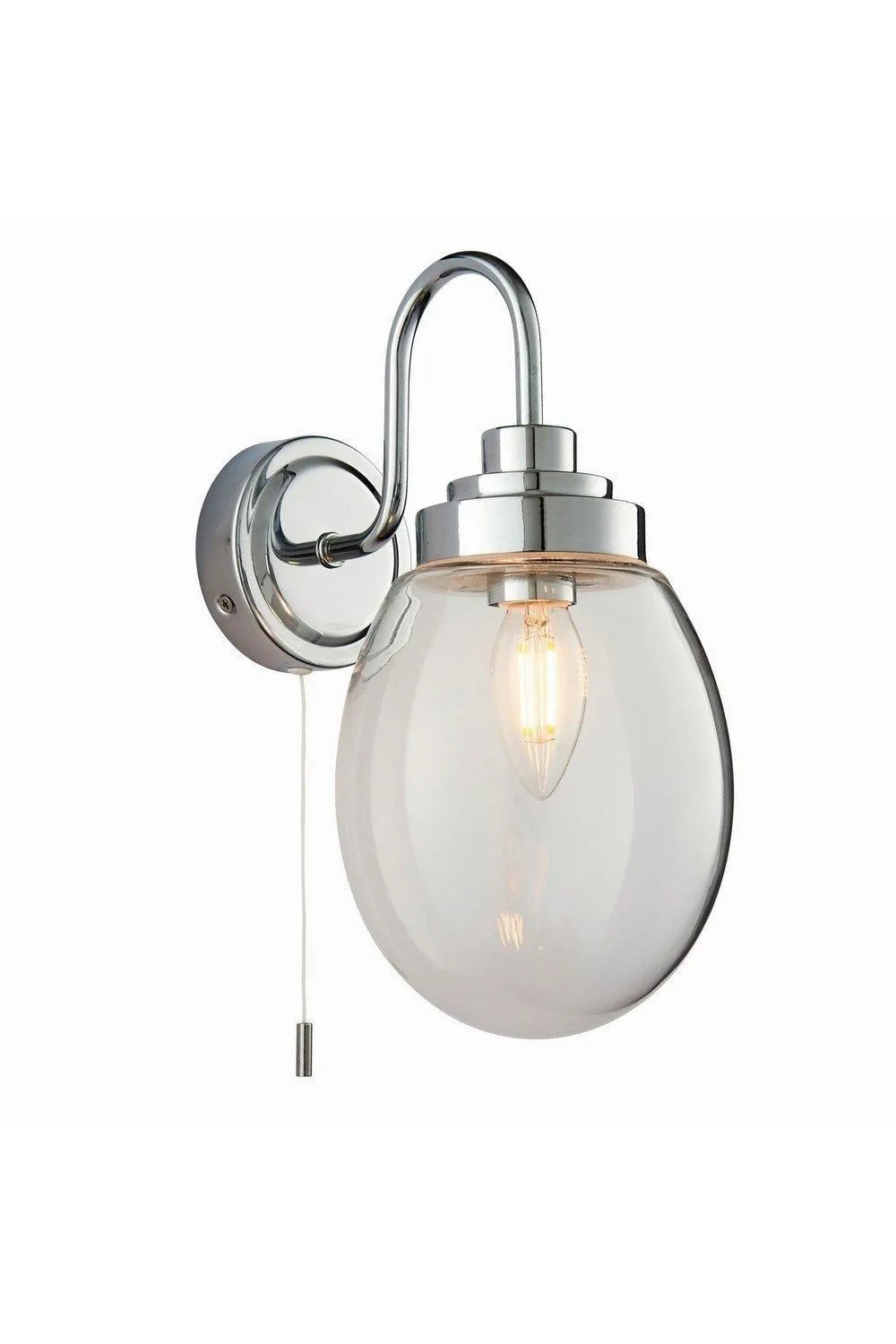 Netlighting Hampton LED 1 Light Bathroom Wall Glass Chrome Plate IP44 LED E14 in Grey