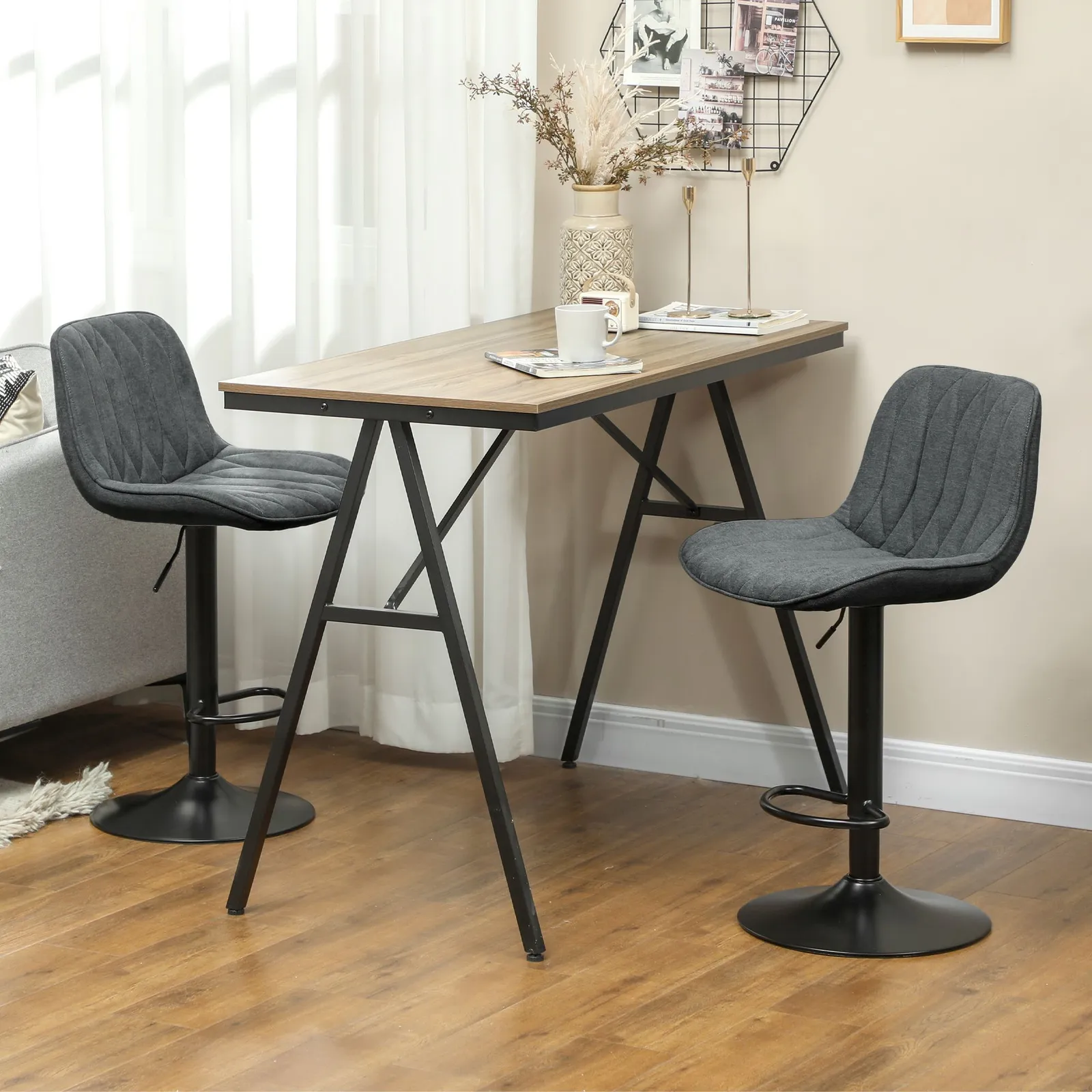 HOMCOM Bar Stools Set of 2, Modern Armless Bar Chairs in Dark Grey 1