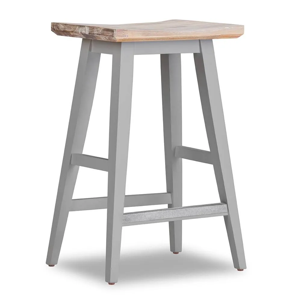 Statement Furniture Florence Bar Stool, Acacia Hardwood Rectangular Seat in Light Grey 1