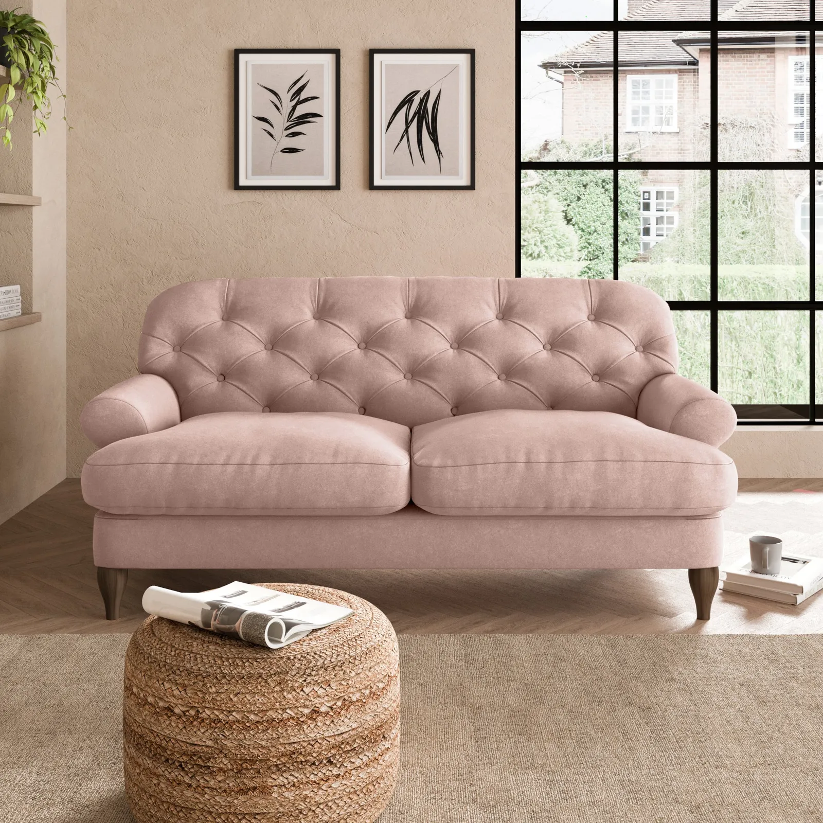 Canterbury Luxury Velvet 2 Seater Sofa Luxury Velvet Peach Blush