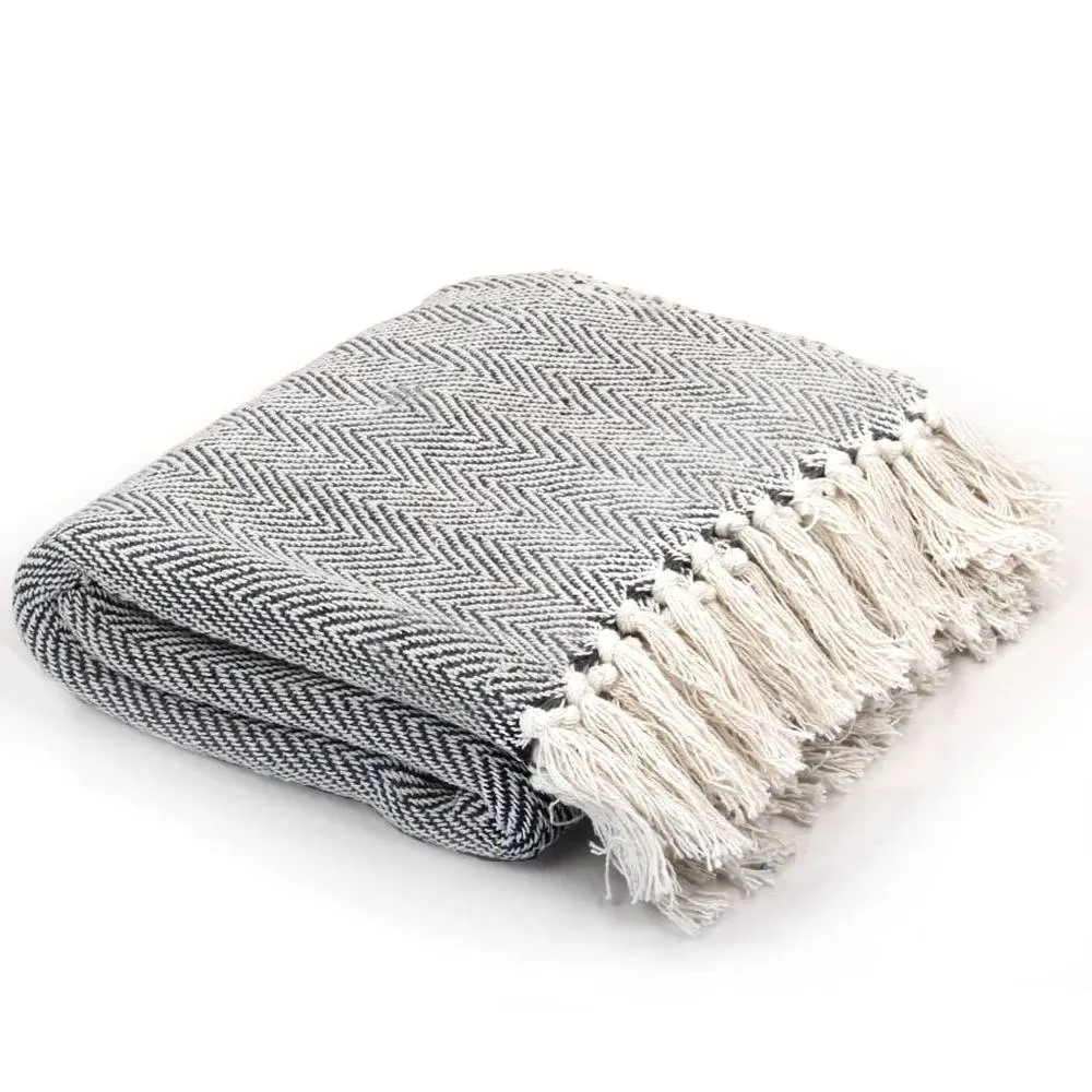 Berkfield Home Throw Cotton Herringbone 160x210 cm Navy Blue