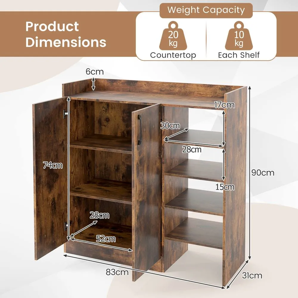 Costway Industrial Shoe Cabinet Shoe Wooden Storage Organizer w/4 Open Shelves in Brown 2