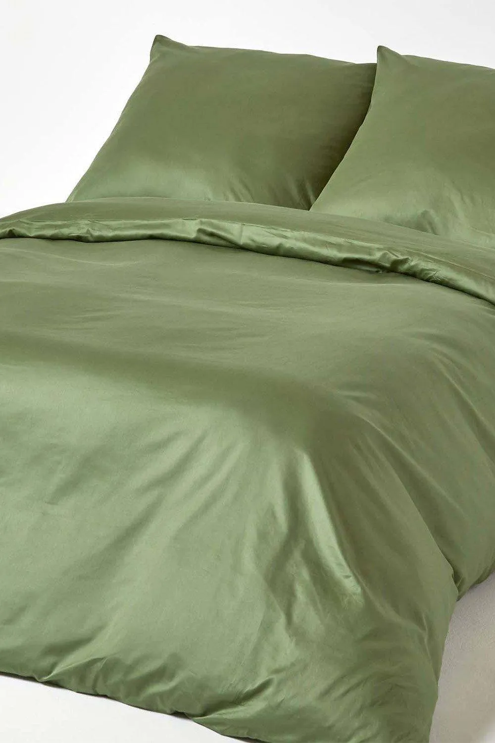 Homescapes Continental Sateen Cotton Duvet Cover Set 400 TC in Green 1