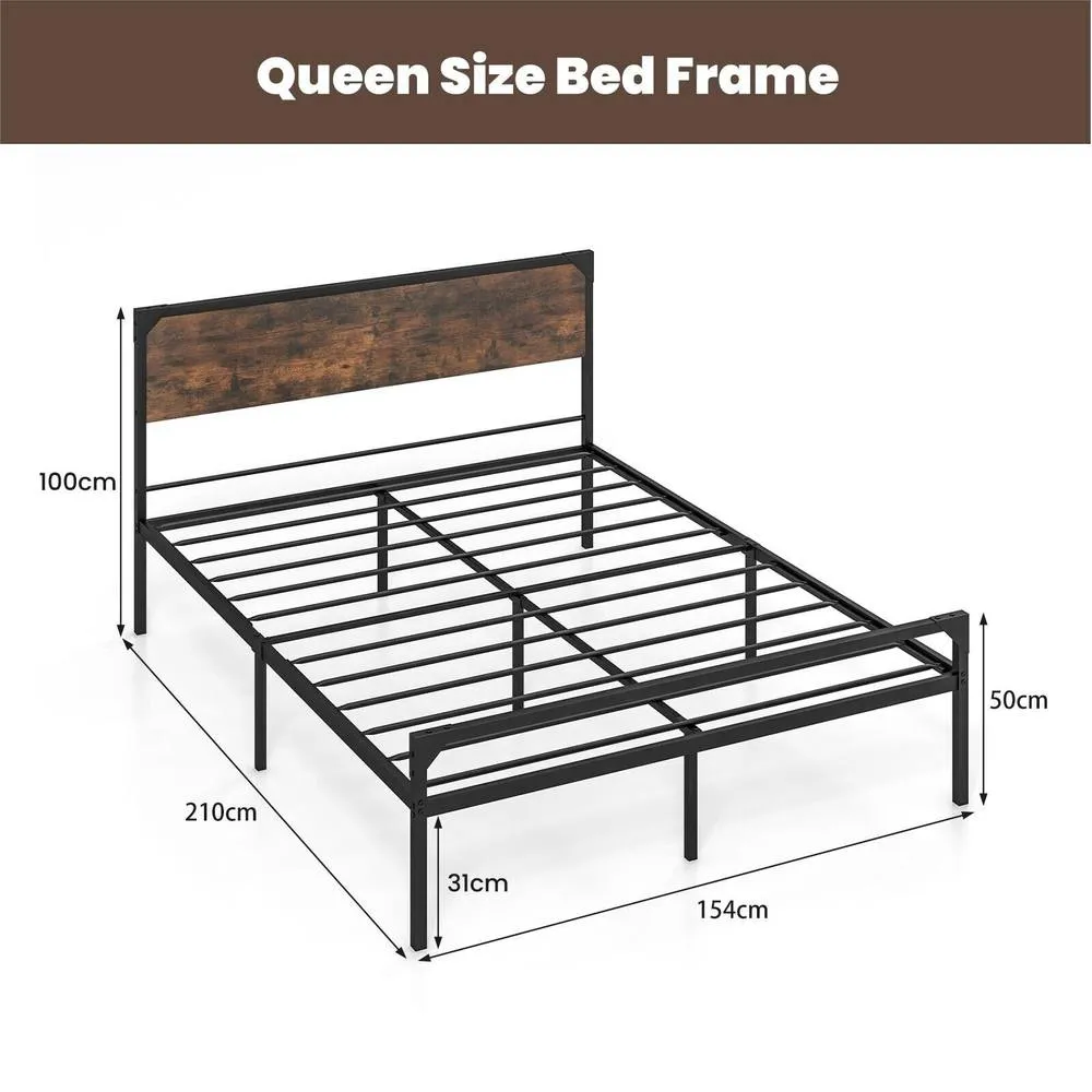 Costway Industrial Double Size Bed Frame Metal Platform Bed with 9 Legs in Brown 2