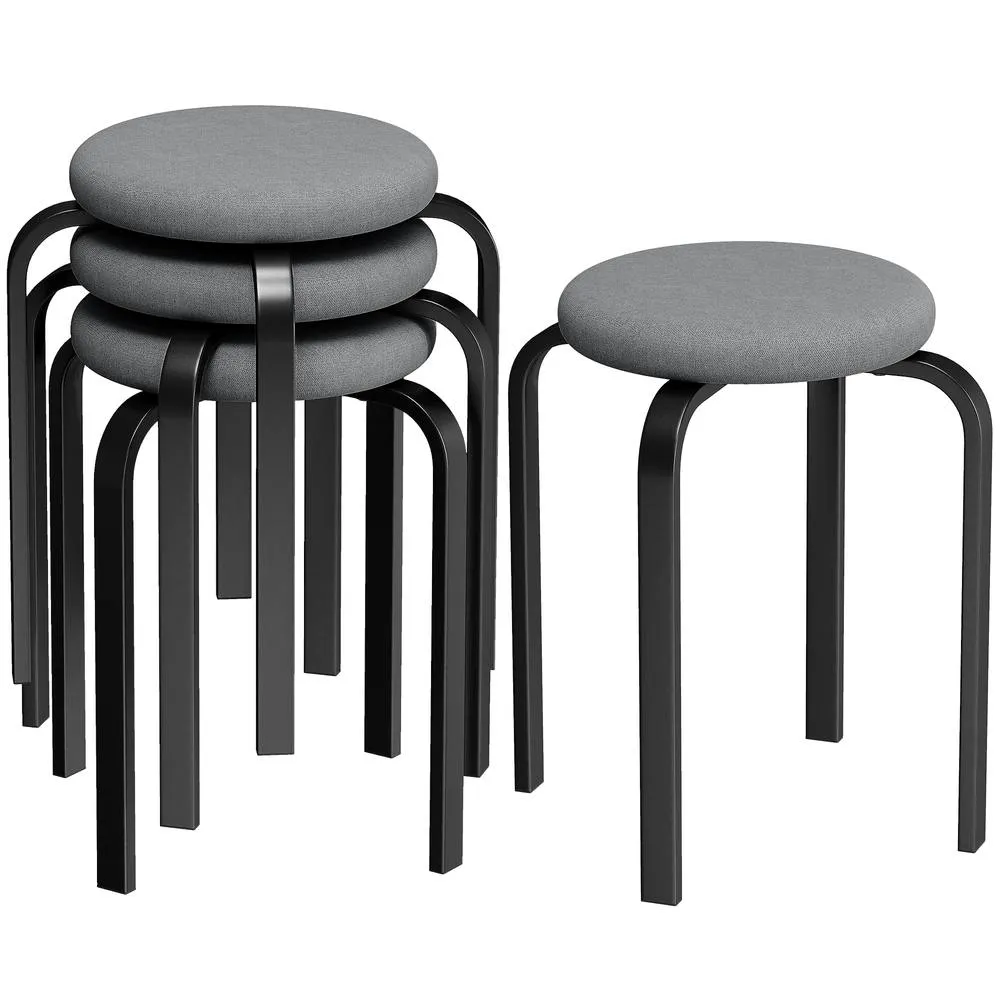 HOMCOM Stackable Stools Modern Cushioned Set of 4 Dark Grey 2