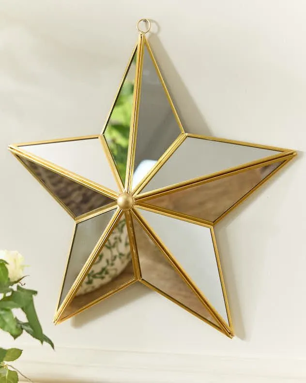 Dibor Traditional Gold Star Shaped Room Decor Wall Mounted Mirror H35cm x W34cm